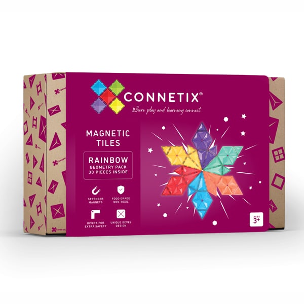 Connetix Magnetic Tiles - 30 Piece Rainbow Geometry Set