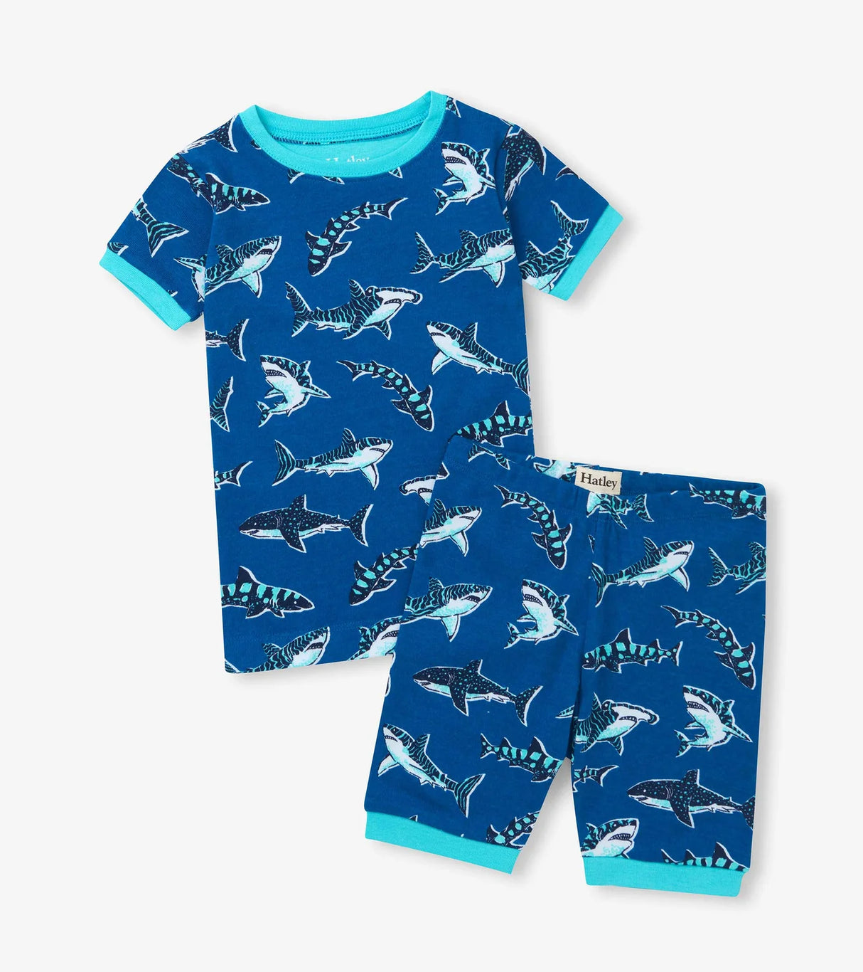 Cotton Short Pajama Set - Patterned Sharks