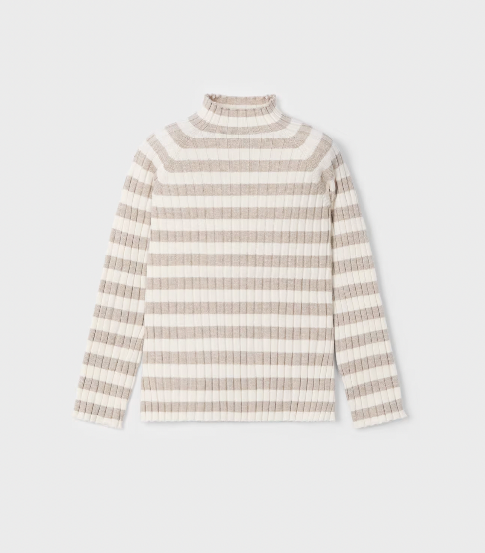 Ribbed Mock Neck Sweater - Latte Stripe FINAL SALE