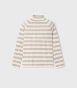 Ribbed Mock Neck Sweater - Latte Stripe FINAL SALE