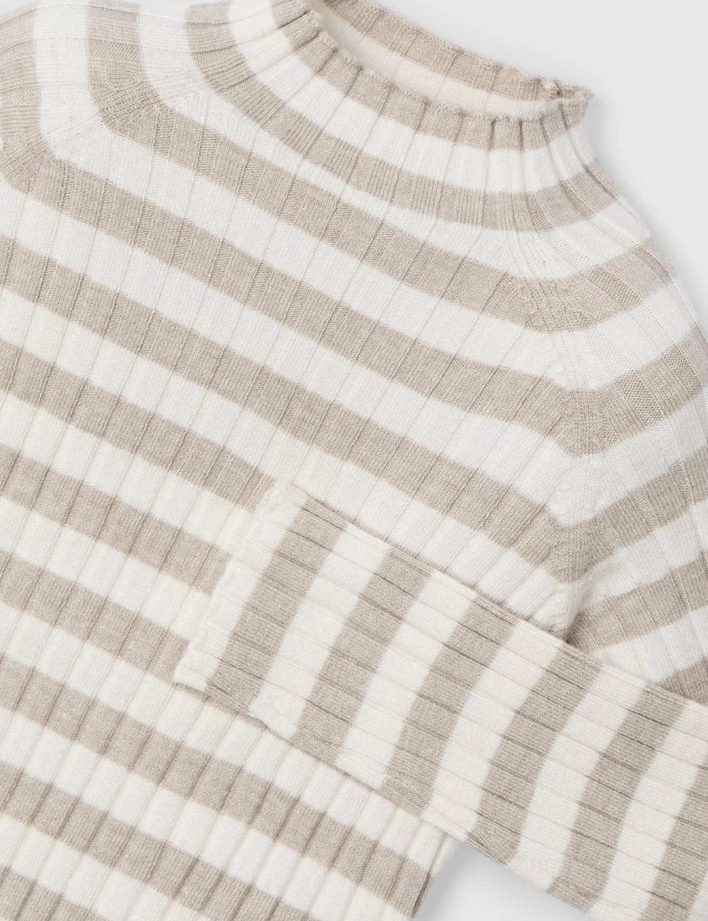 Ribbed Mock Neck Sweater - Latte Stripe FINAL SALE