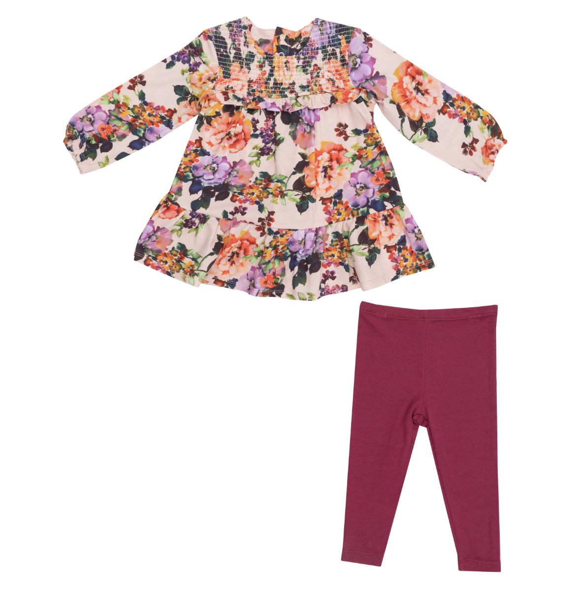 Smocked Ruffle Dress and Leggings - Autumn Rose FINAL SALE