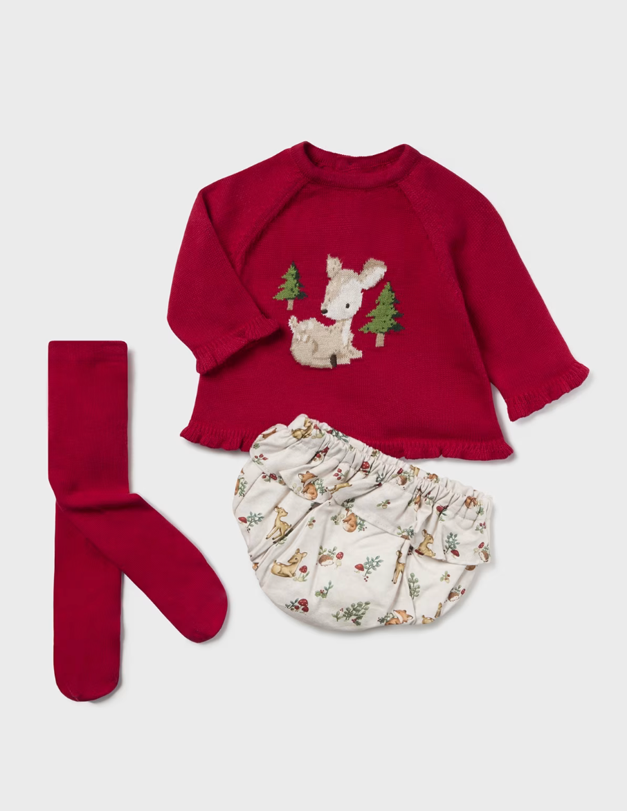 Sweater and Bloomers with Tights - Red