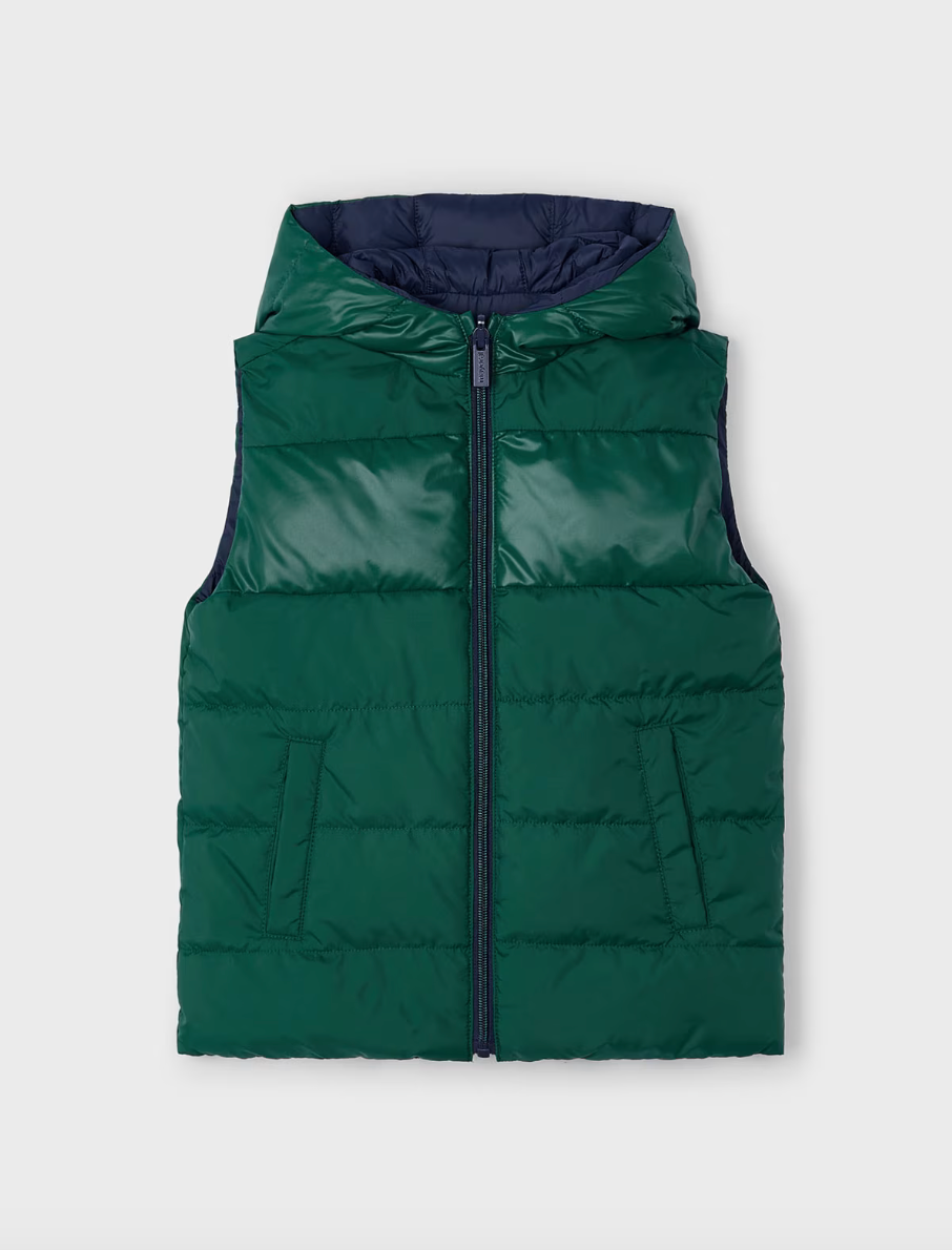 Hooded Reversible Puffer Vest - Forest FINAL SALE