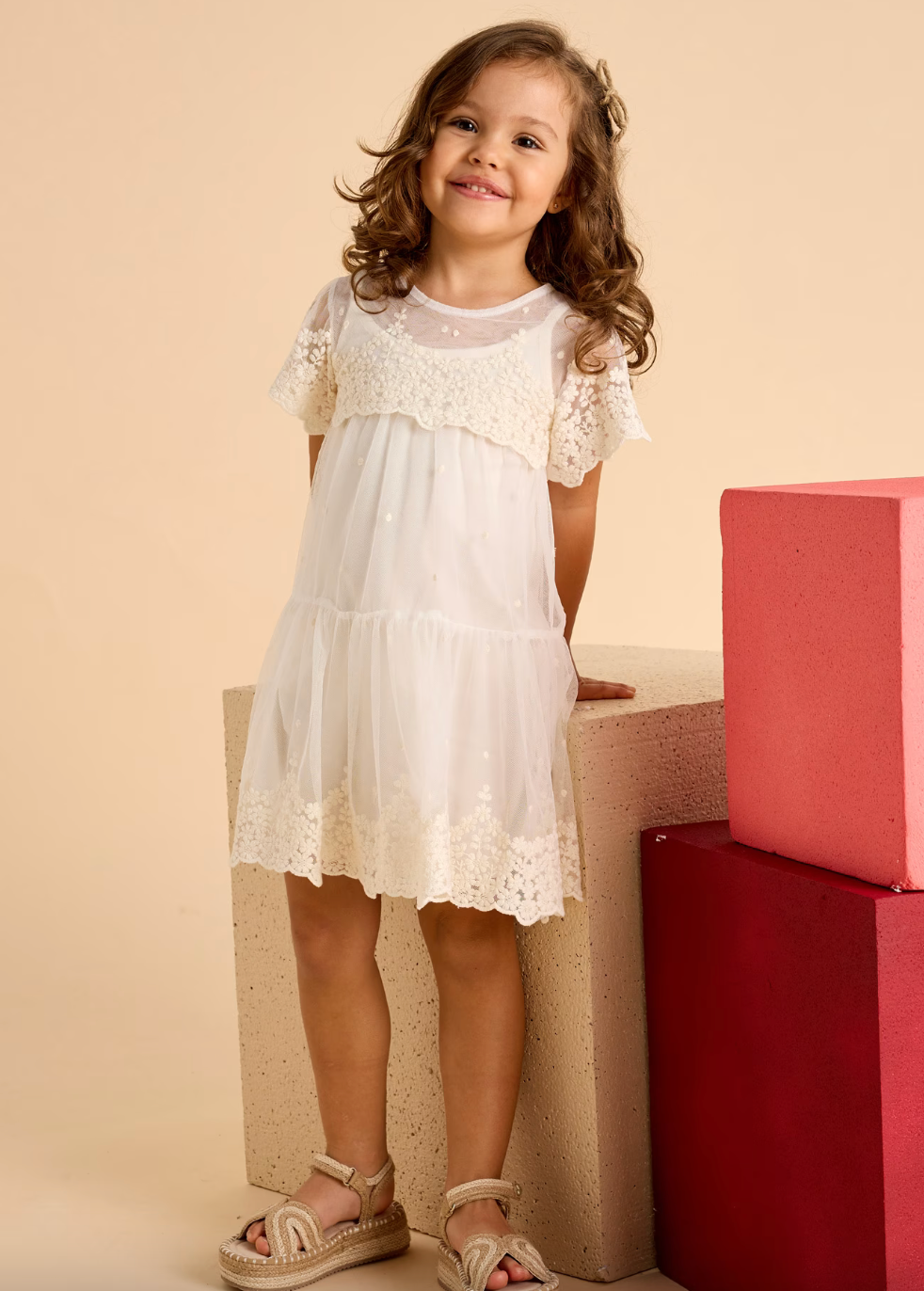 Embroidered Bone Dress - Bone