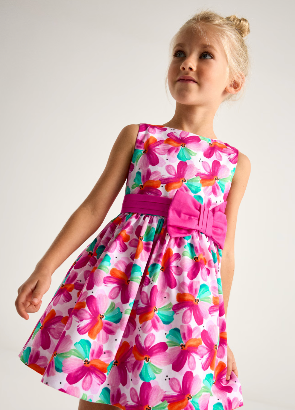 Bow Waist Dress - Magenta Floral