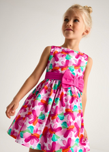 Bow Waist Dress - Magenta Floral