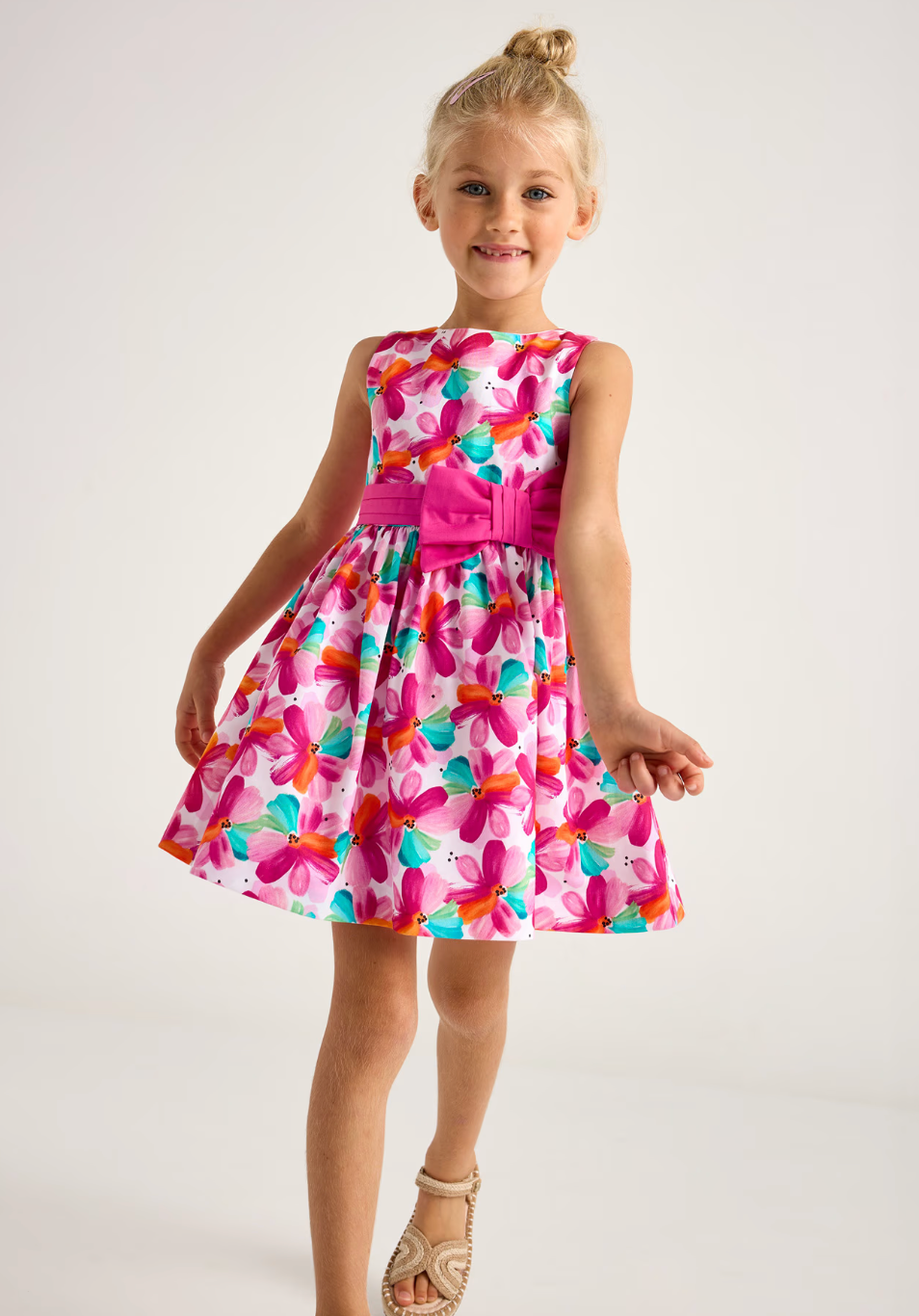 Bow Waist Dress - Magenta Floral