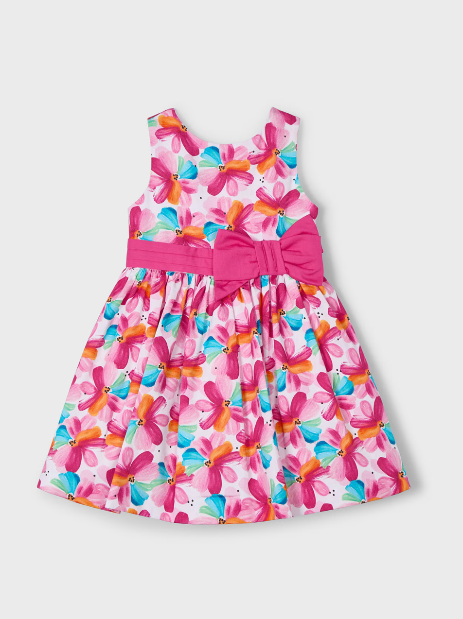 Bow Waist Dress - Magenta Floral