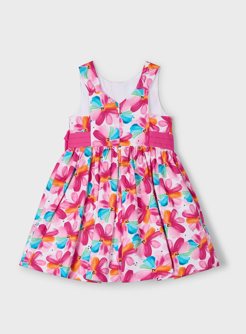 Bow Waist Dress - Magenta Floral