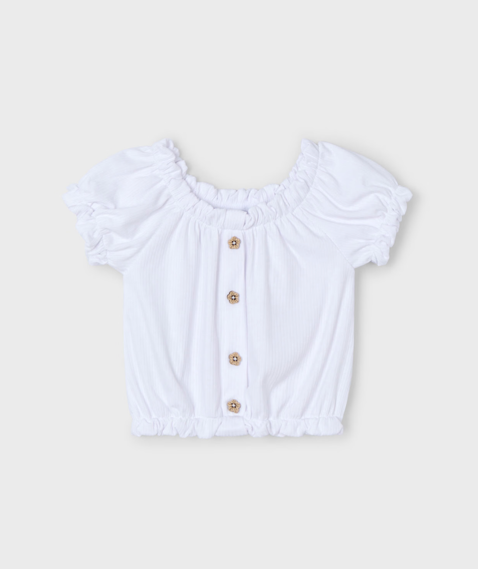 Cropped Puff Sleeve Tee - White