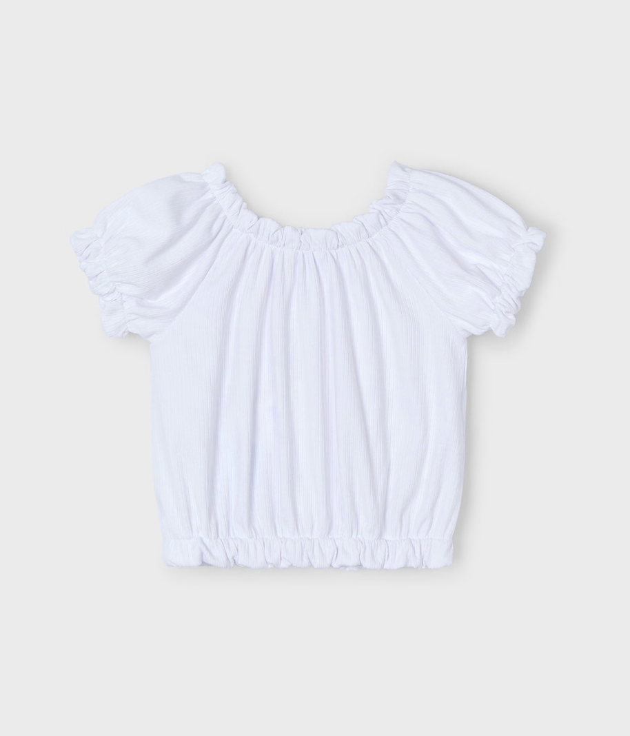 Cropped Puff Sleeve Tee - White