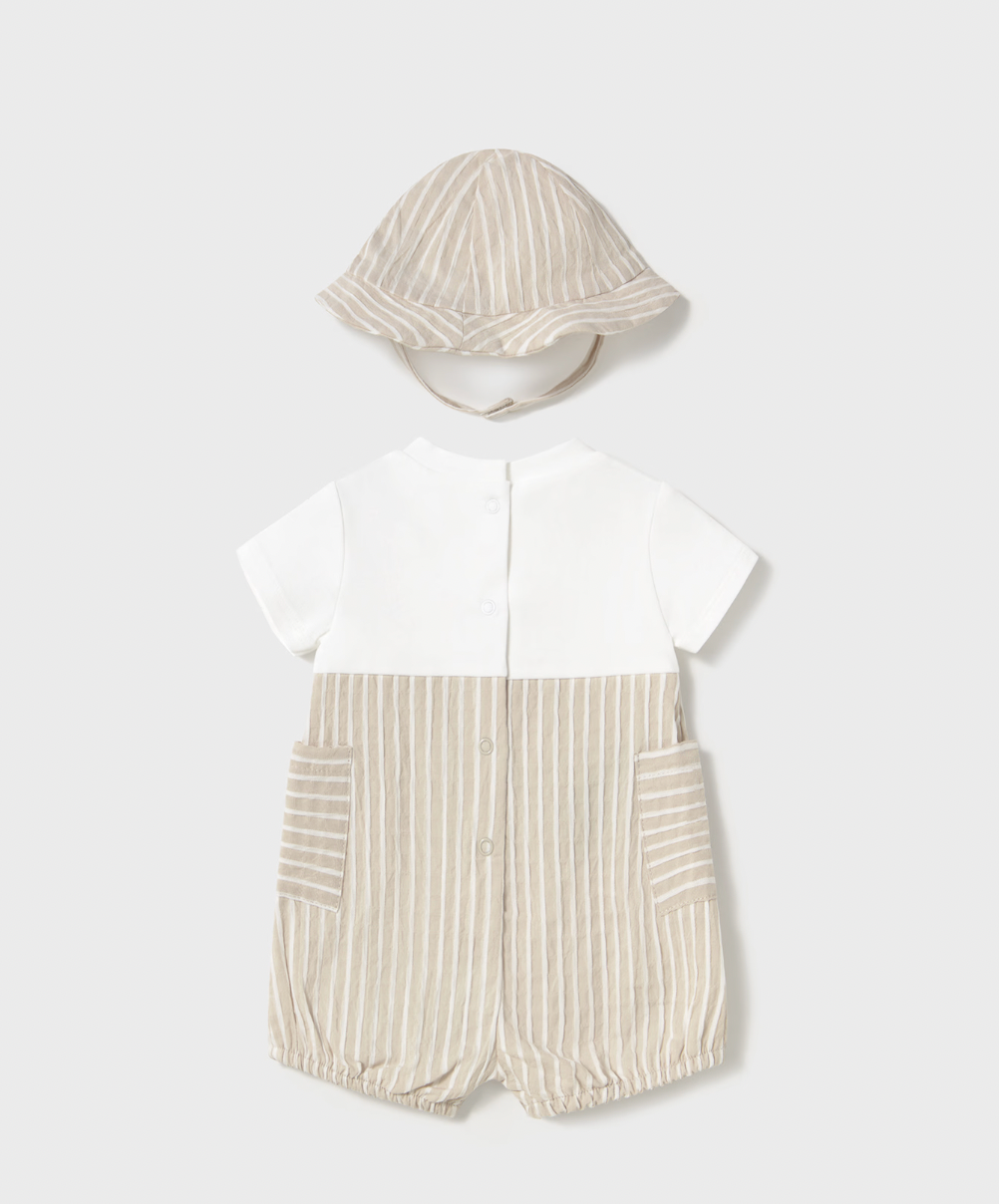 Faux Overalls - Oat Stripe