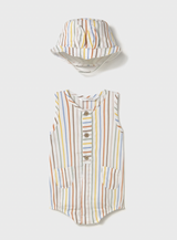 Pocket Romper and Hat - Stripes