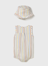 Pocket Romper and Hat - Stripes