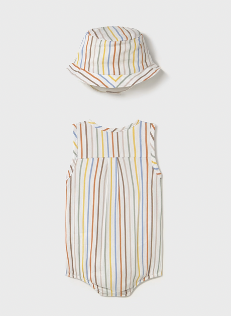 Pocket Romper and Hat - Stripes