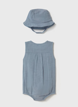 Pocket Romper and Hat - Denim Blue