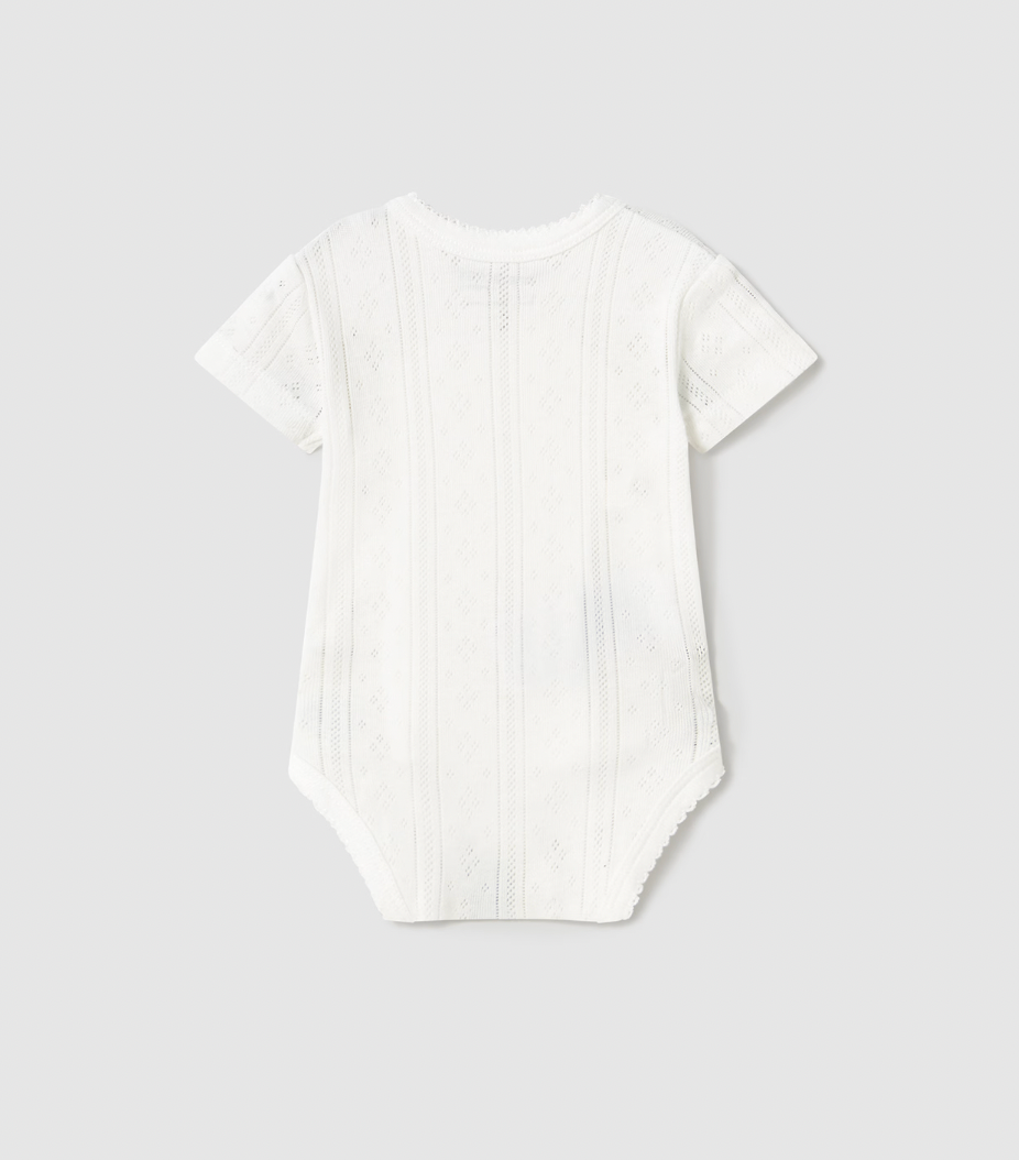 Short Sleeve Bodysuit - White Pointelle