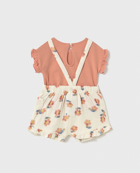 Ruffle Sleeve Tee and Overalls - Peach