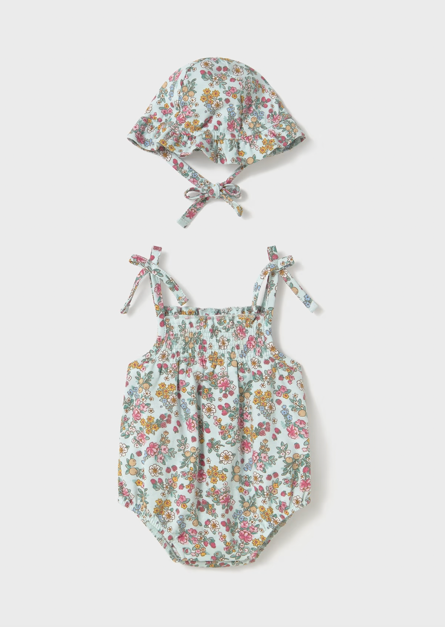 Smocked Bubble and Hat - Jade Floral