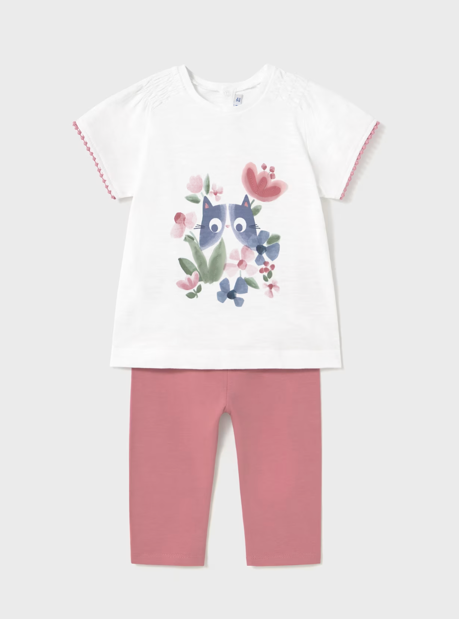 Graphic Tee and Leggings - Floral Cat
