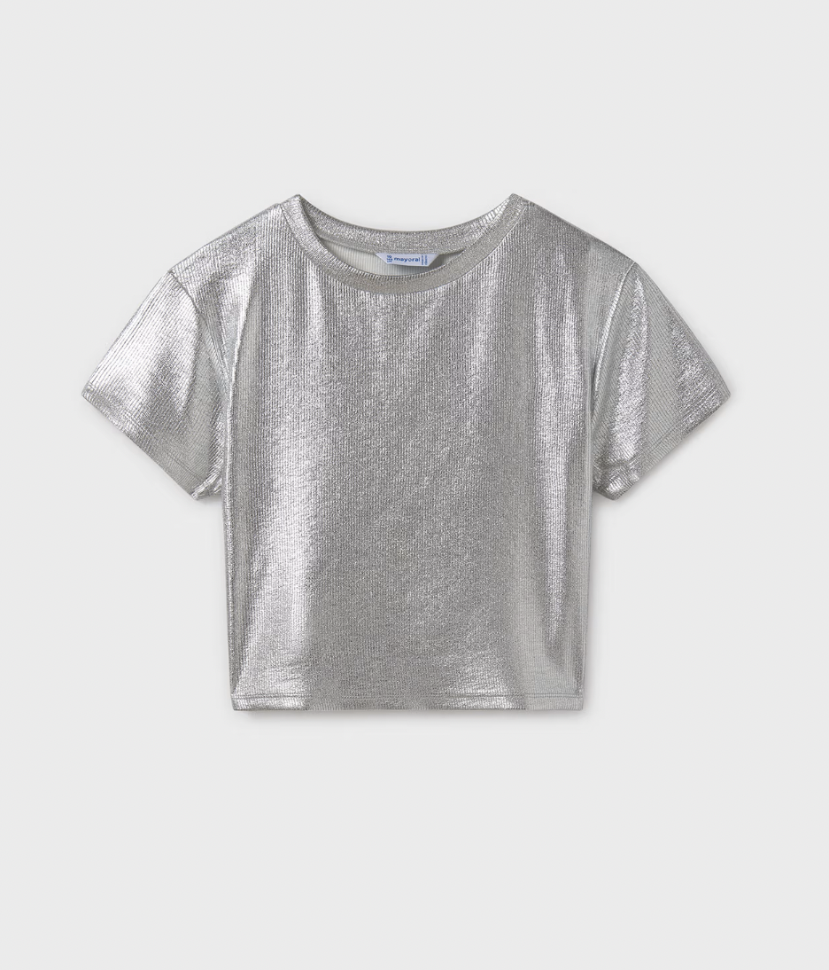 Metallic Ribbed Tee - Silver
