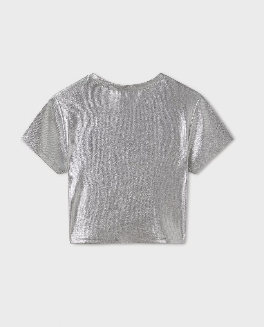 Metallic Ribbed Tee - Silver