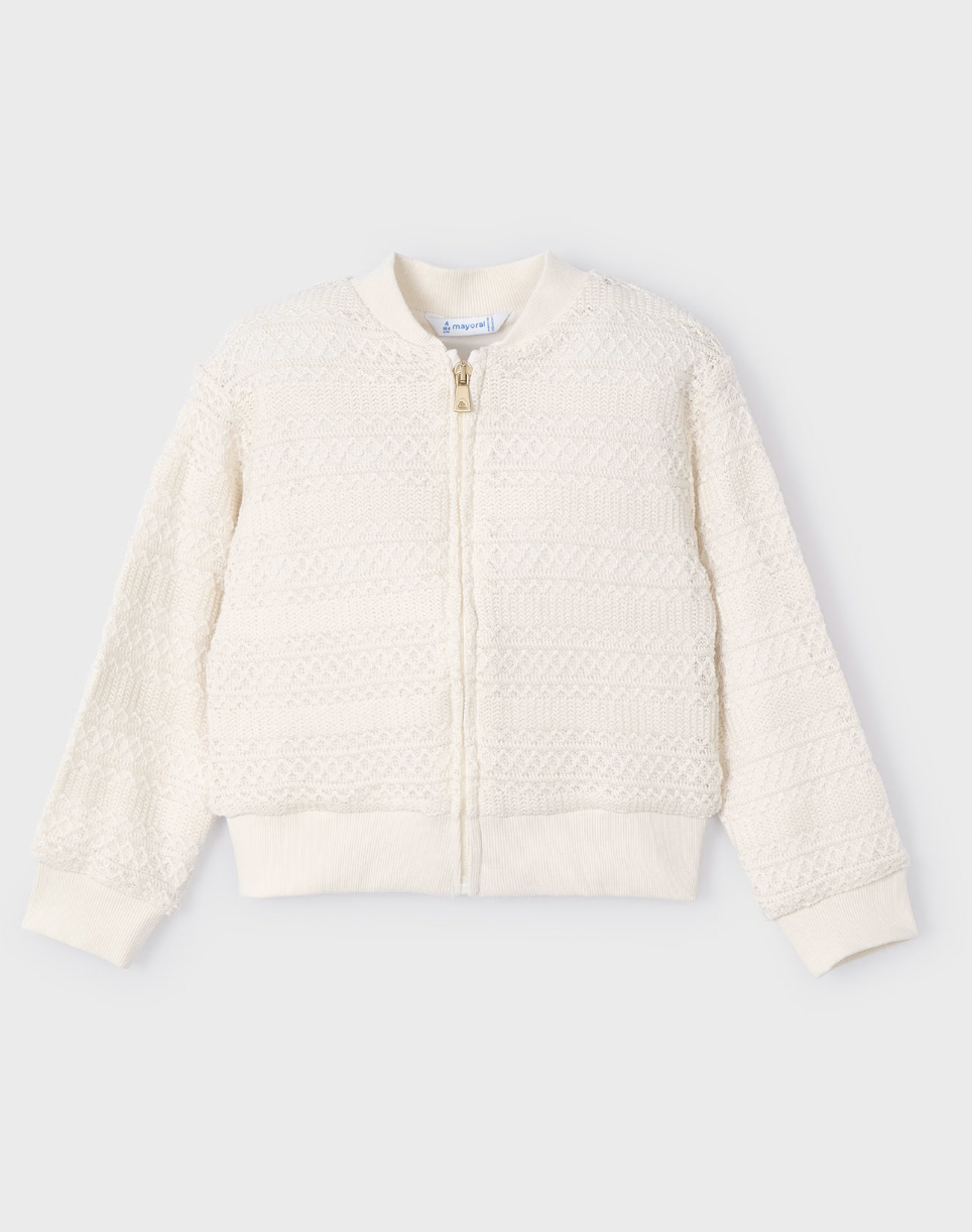 Crochet Style Bomber Jacket - Bone