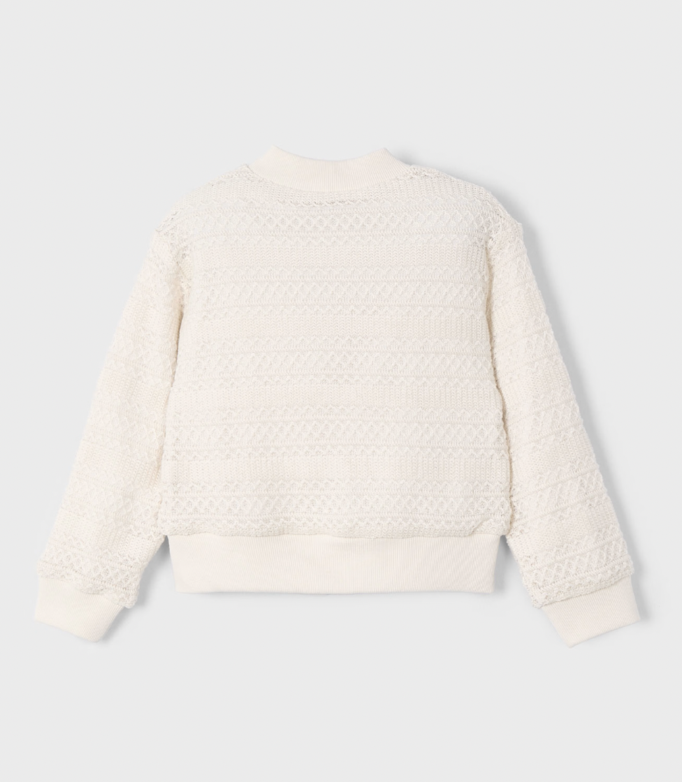 Crochet Style Bomber Jacket - Bone