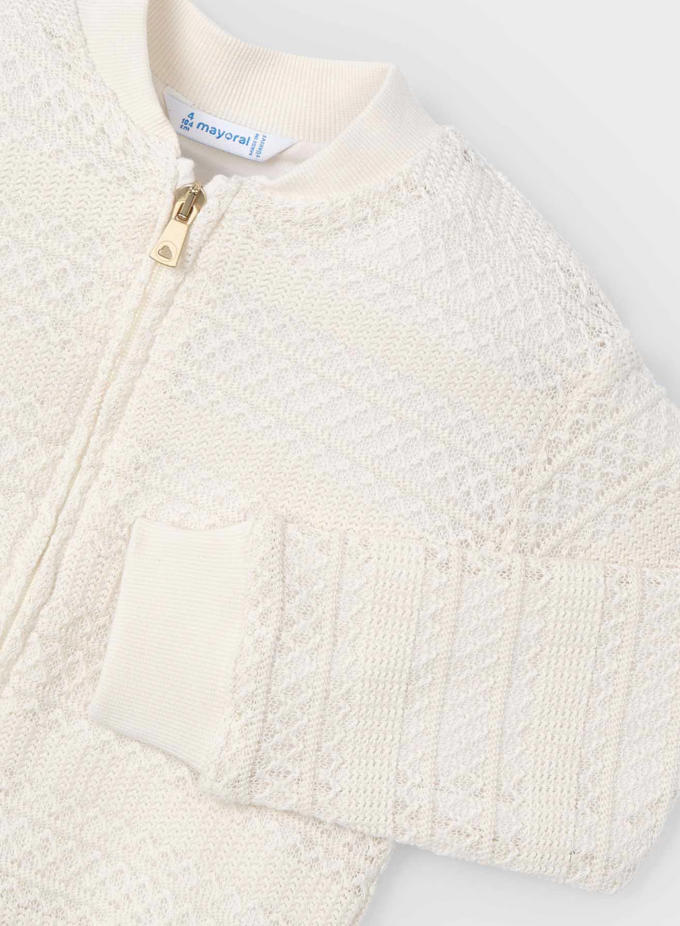 Crochet Style Bomber Jacket - Bone