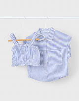 Oversize Button Down and Ruffle Tank - Blue Stripe