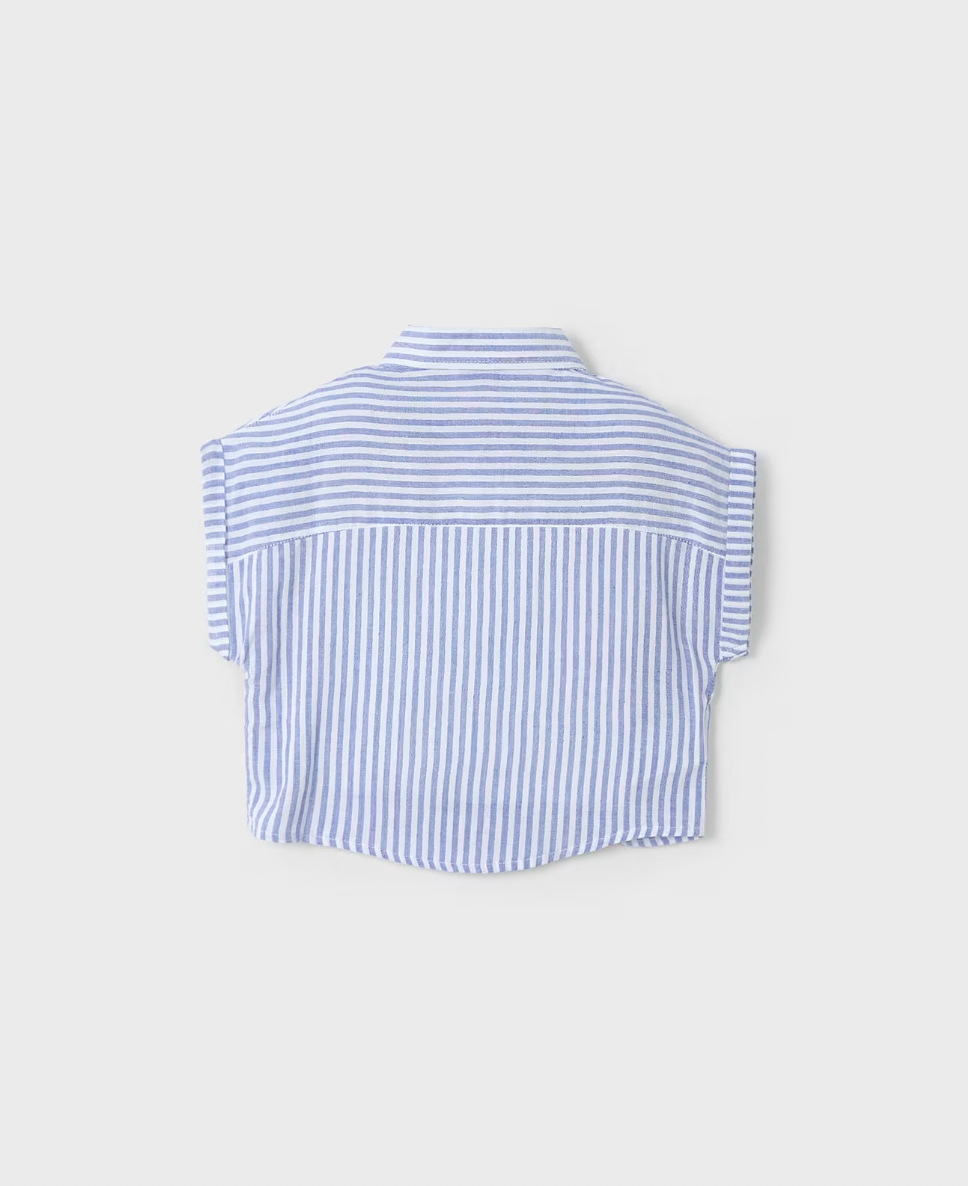Oversize Button Down and Ruffle Tank - Blue Stripe