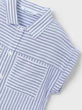 Oversize Button Down and Ruffle Tank - Blue Stripe