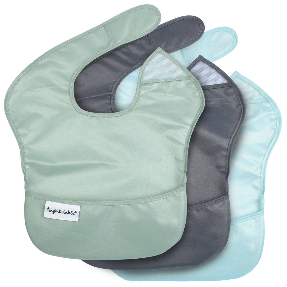 3 Mess-Proof Easy Bibs - Sage Charcoal