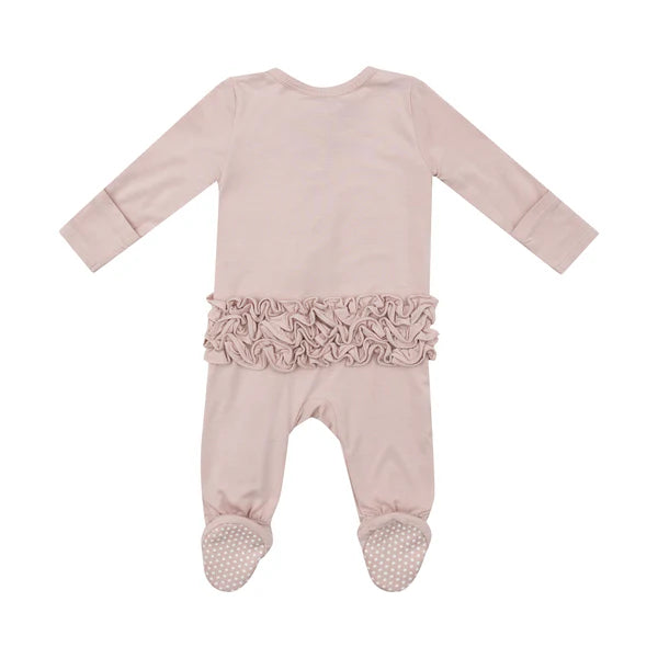 Ruffle Zip Footie - Sepia Rose