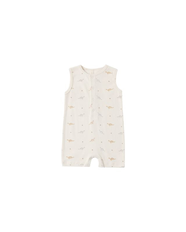 Quincy Mae Ribbed Henley Romper - Dinos