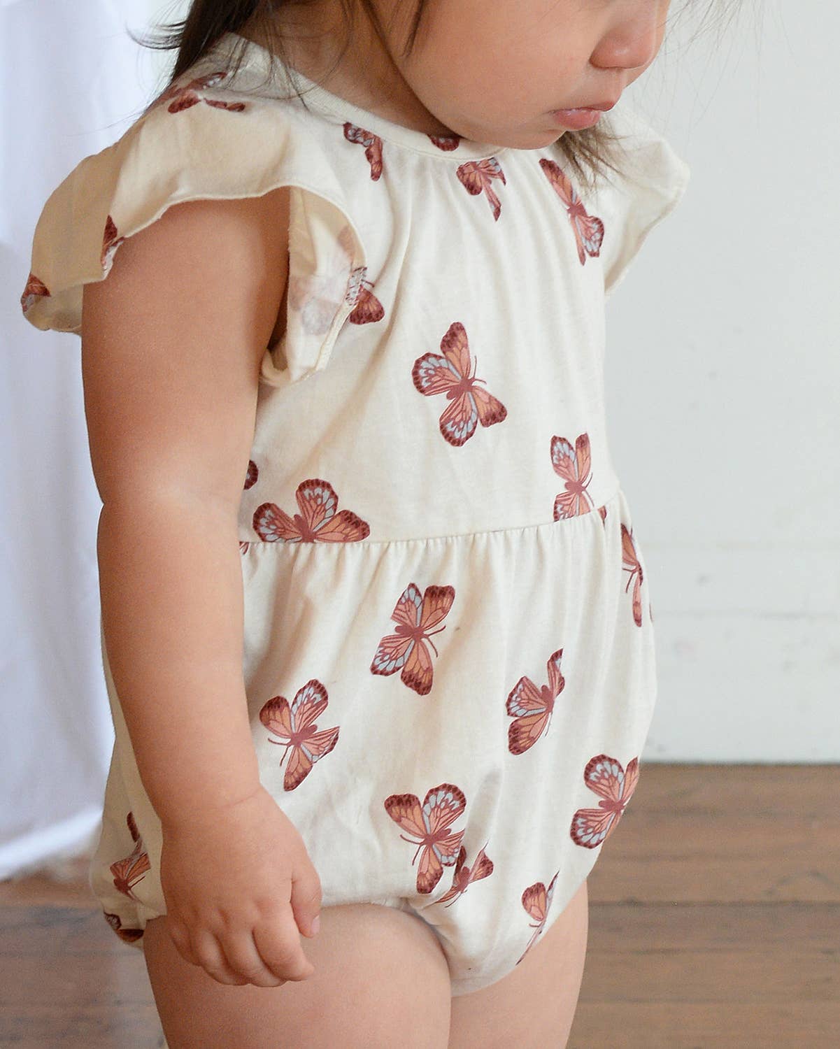 City Mouse Flutter Sleeve Short Romper - Butterflies