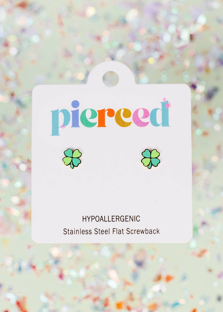 Pierced Co. Screwback Earrings - Four Leaf Clover