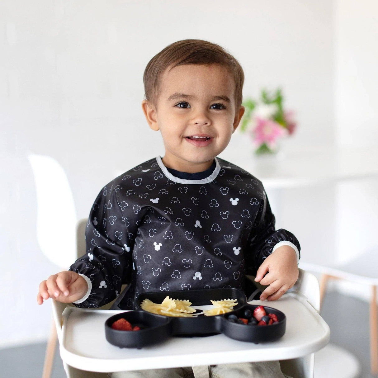 Sleeved Bib - Mickey Mouse Icon Black + White