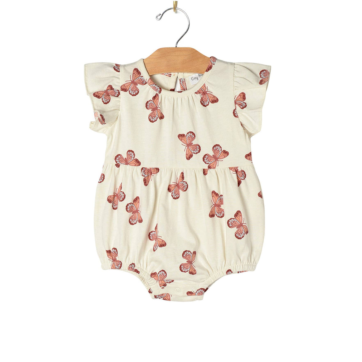 City Mouse Flutter Sleeve Short Romper - Butterflies