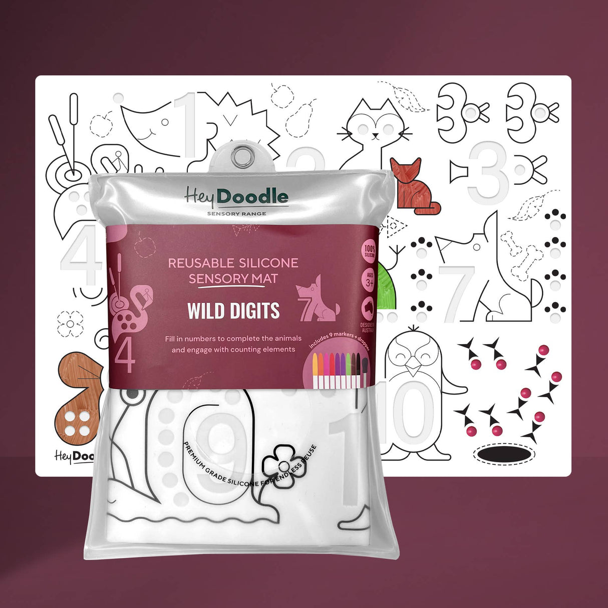 Reusable Color-In Silicone Sensory Mat - Wild Digits