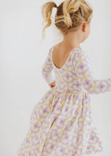 Long Sleeve Twirl Dress - Pale Purple Petals