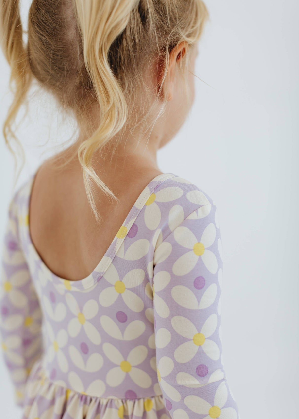 Long Sleeve Twirl Dress - Pale Purple Petals