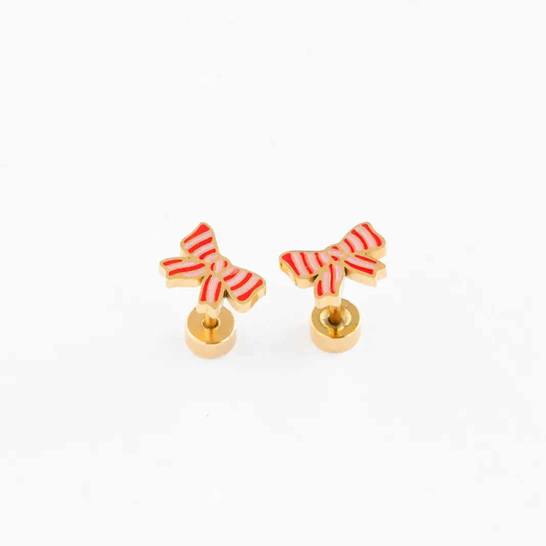 Pip Pop Post Earrings - Striped Bow