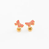 Pip Pop Post Earrings - Striped Bow