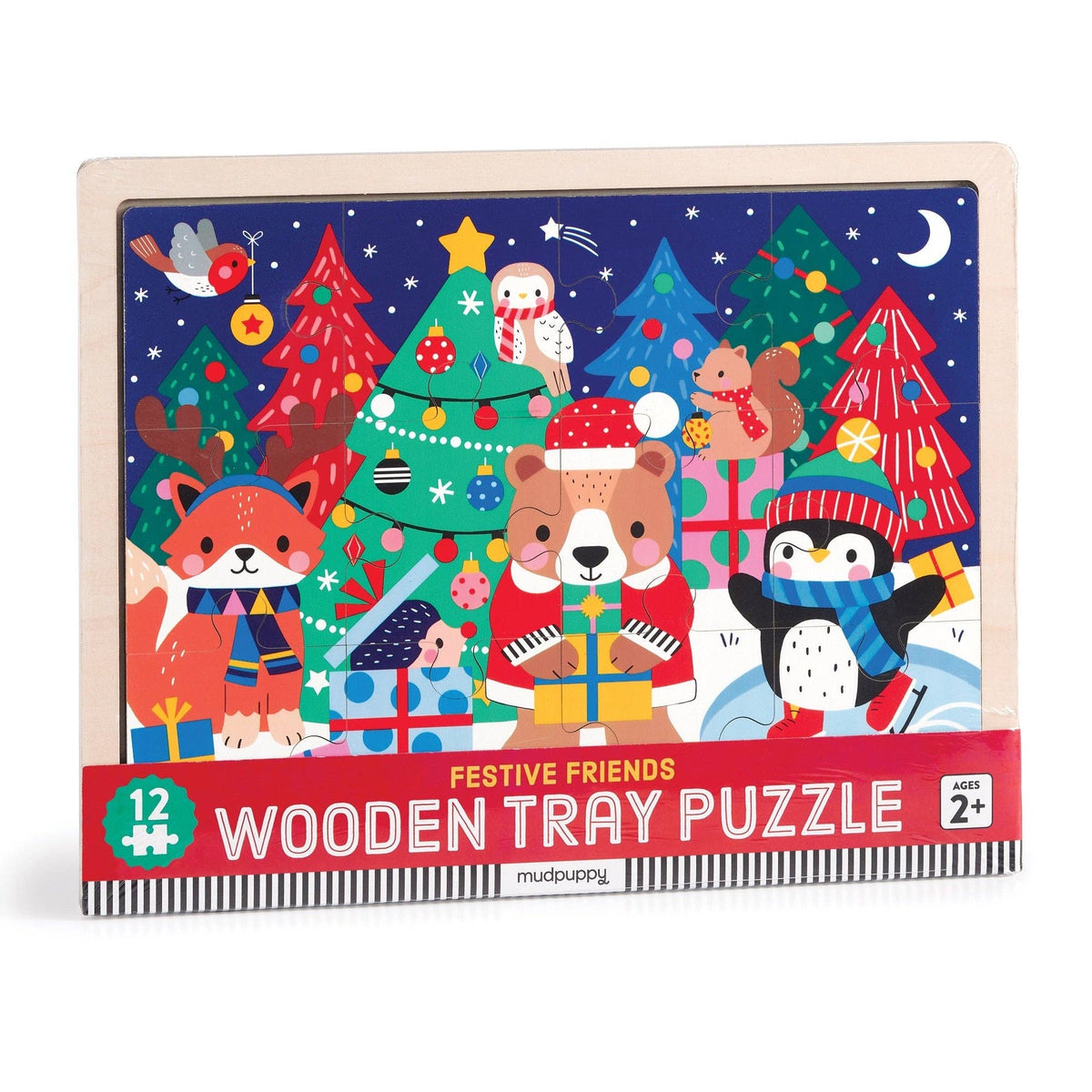 12 Piece Wooden Tray Puzzle - Festive Friends