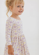 Long Sleeve Twirl Dress - Pale Purple Petals