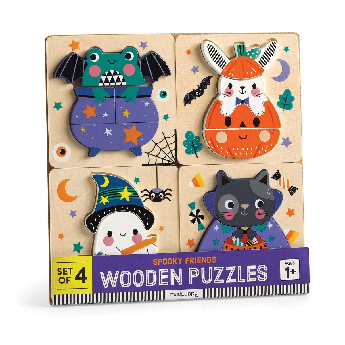 Set of 4 Wood Puzzles - Spooky Friends