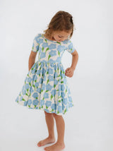 Short Sleeve Twirl Dress - Blue Garden