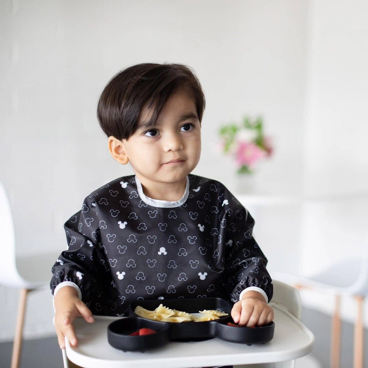 Sleeved Bib - Mickey Mouse Icon Black + White